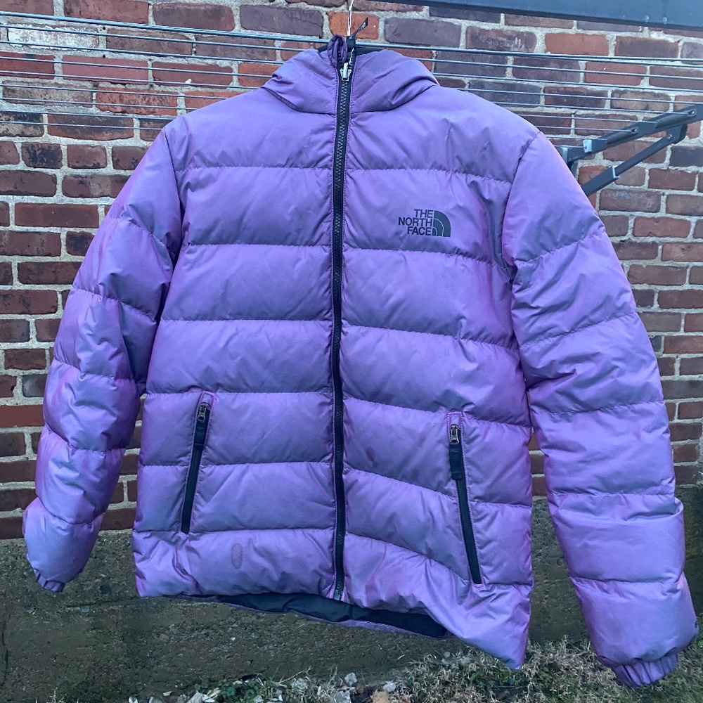 Iridescent purple North Face  Down Hoodie 550 Kids XXL